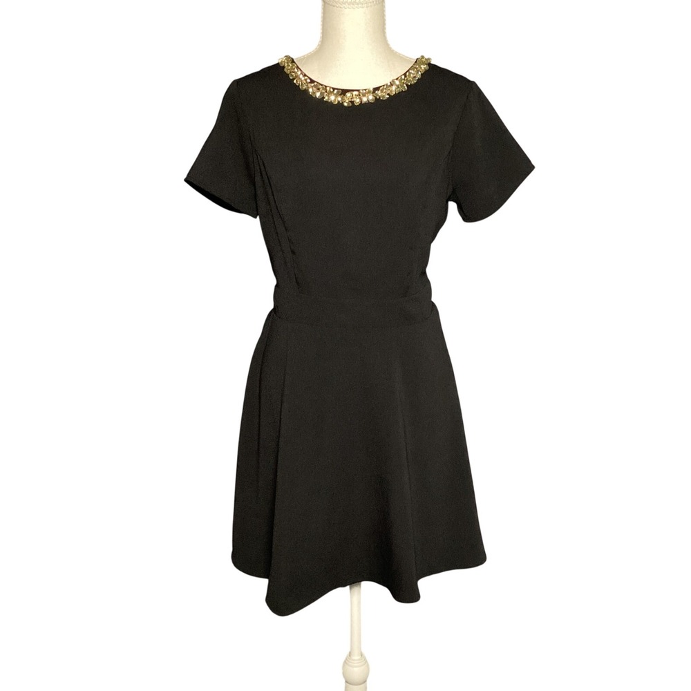 One Clothing Black Embellished Neckline Dress Womens Small Mini Fit and Flare